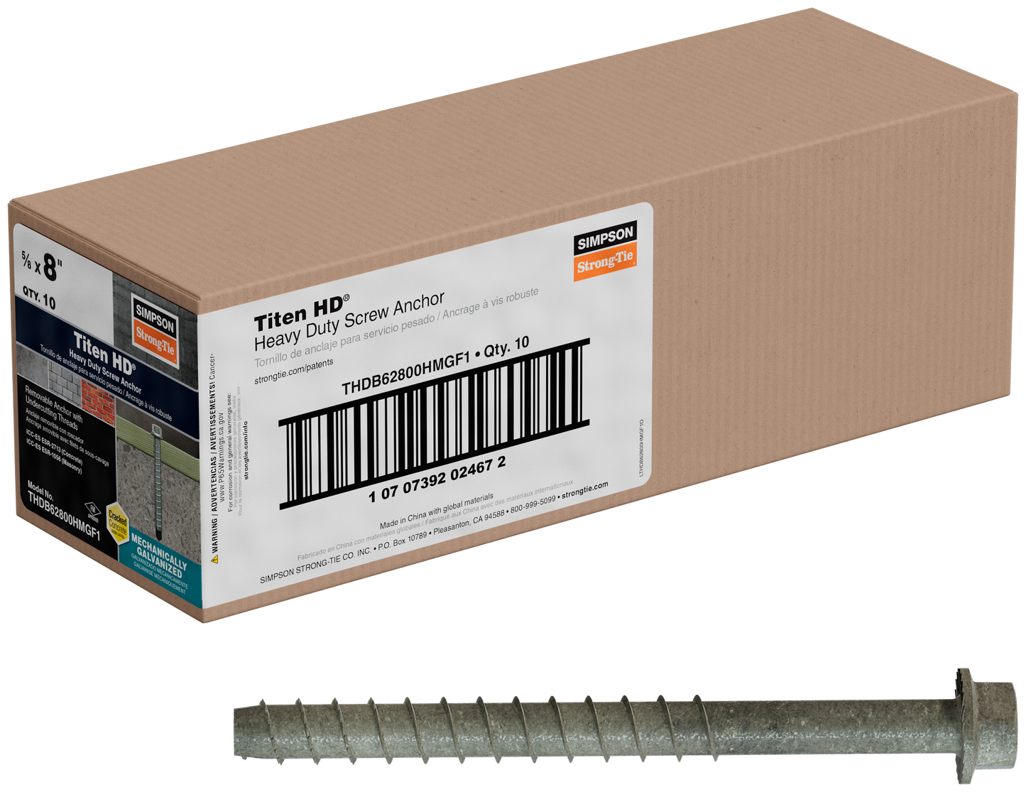 Simpson Strong-Tie THDB62800HMGF1 Titen HD® 5/8 in. x 8 in. Mechanically Galvanized Heavy-Duty Screw Anchor