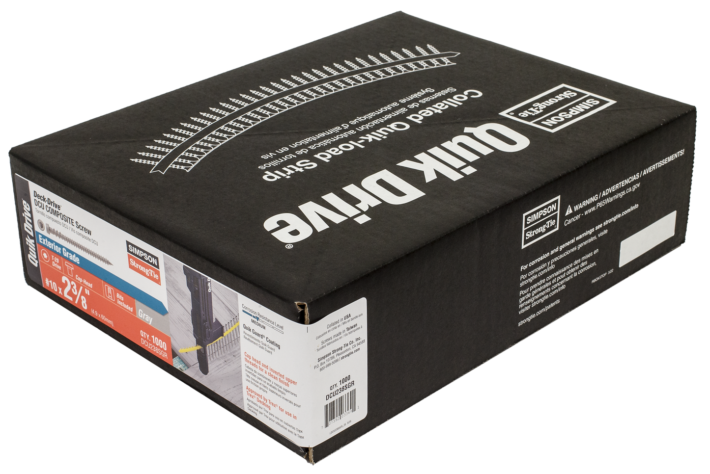 Simpson Strong-Tie DCU238SGR Deck-Drive™ DCU COMPOSITE Screw (Collated) — #10 x 2-3/8 in. Quik Guard® Gray (1000-Qty)