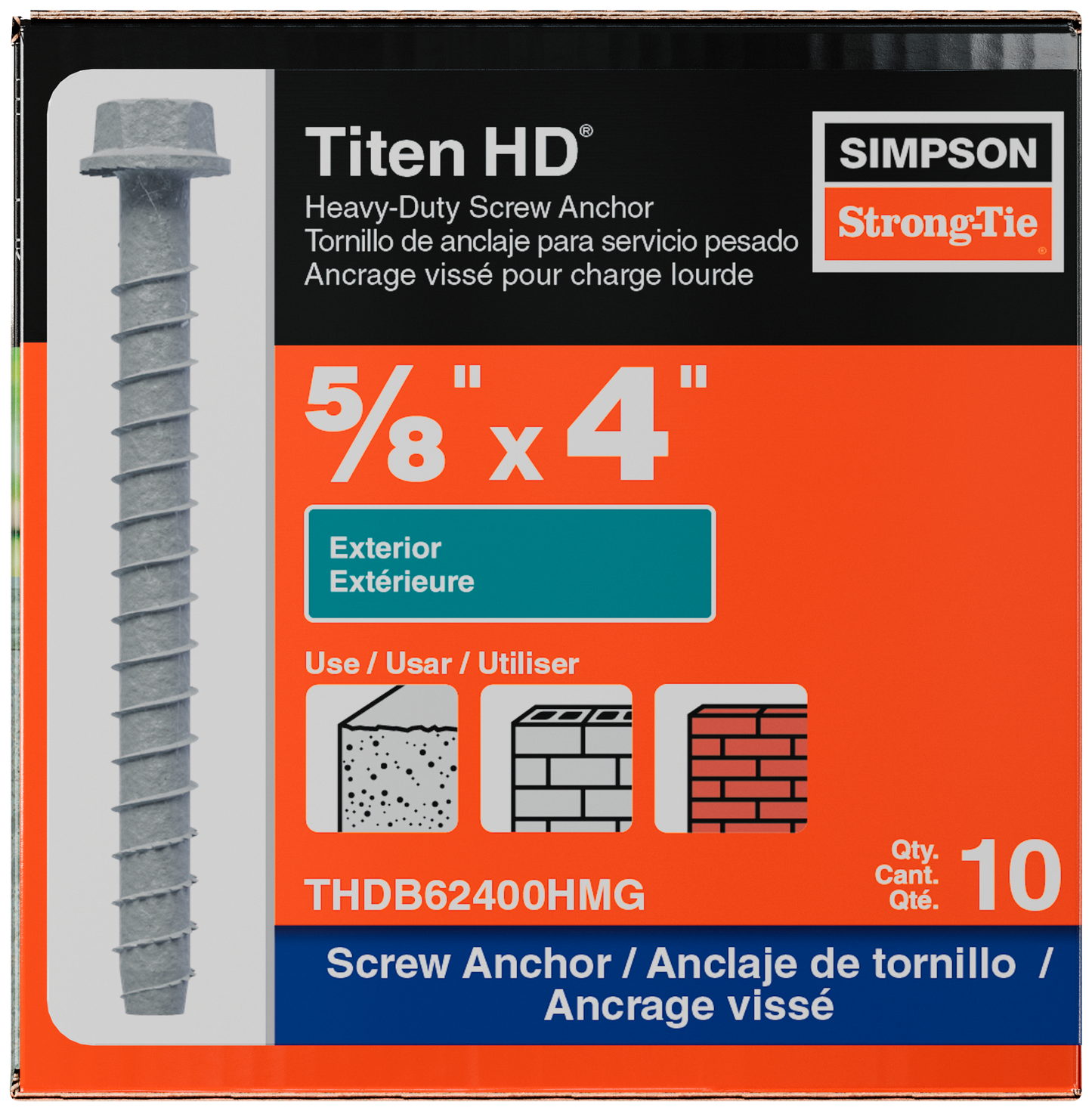 Simpson Strong-Tie THDB62400HMG Titen HD® 5/8 in. x 4 in. Mechanically Galvanized Heavy-Duty Screw Anchor (10-Qty) (Pack of 360)