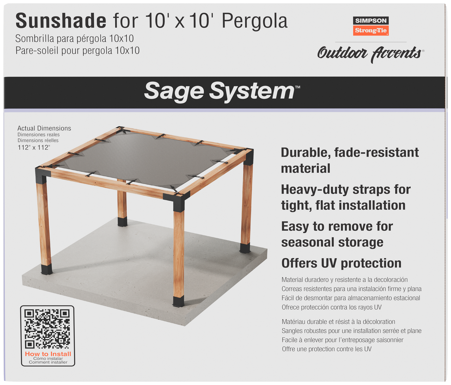 Simpson Strong-Tie SAGE-SHADE10X10G Outdoor Accents® Sage-Shade™ Sunshade for 10 ft. x 10 ft. Pergola, Gray