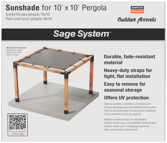 Simpson Strong-Tie SAGE-SHADE10X10G Outdoor Accents® Sage-Shade™ Sunshade for 10 ft. x 10 ft. Pergola, Gray (Pack of 24)