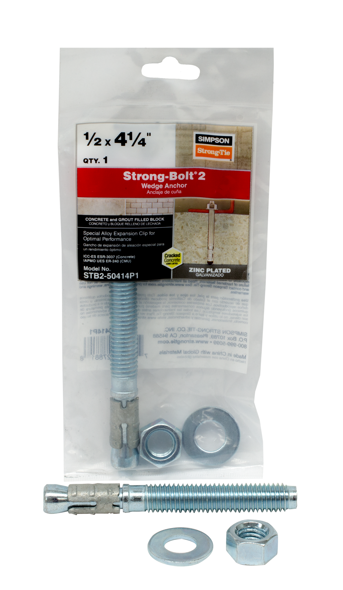 Simpson Strong-Tie STB2-50414P1 Strong-Bolt® 2 — 1/2 in. x 4-1/4 in. Wedge Anchor (Pack of 5580)