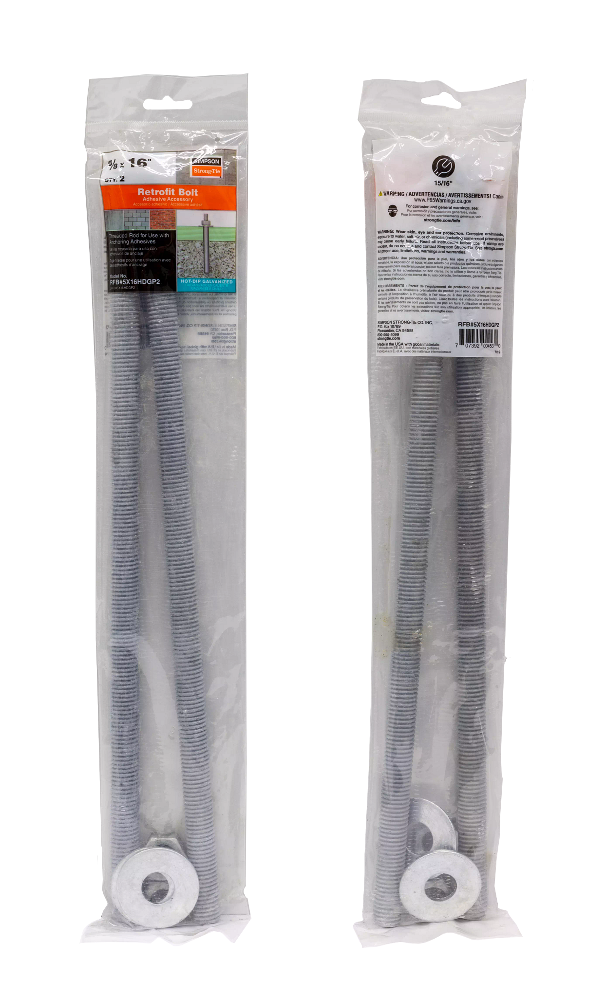 Simpson Strong-Tie RFB#5X16HDGP2 RFB 5/8 in. x 16 in. Hot-Dip Galvanized Retrofit Bolt (2-Qty)