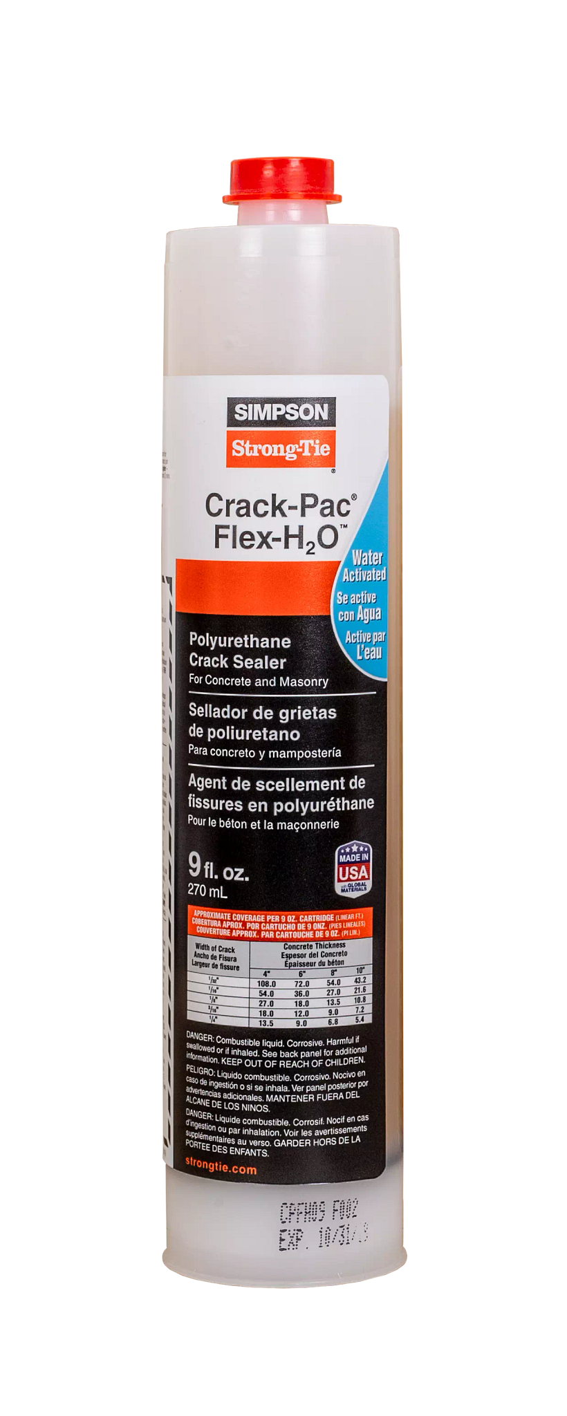Simpson Strong-Tie CPFH09 Crack-Pac® Flex-H2O™ 9 oz. Polyurethane Crack Sealer Cartridge