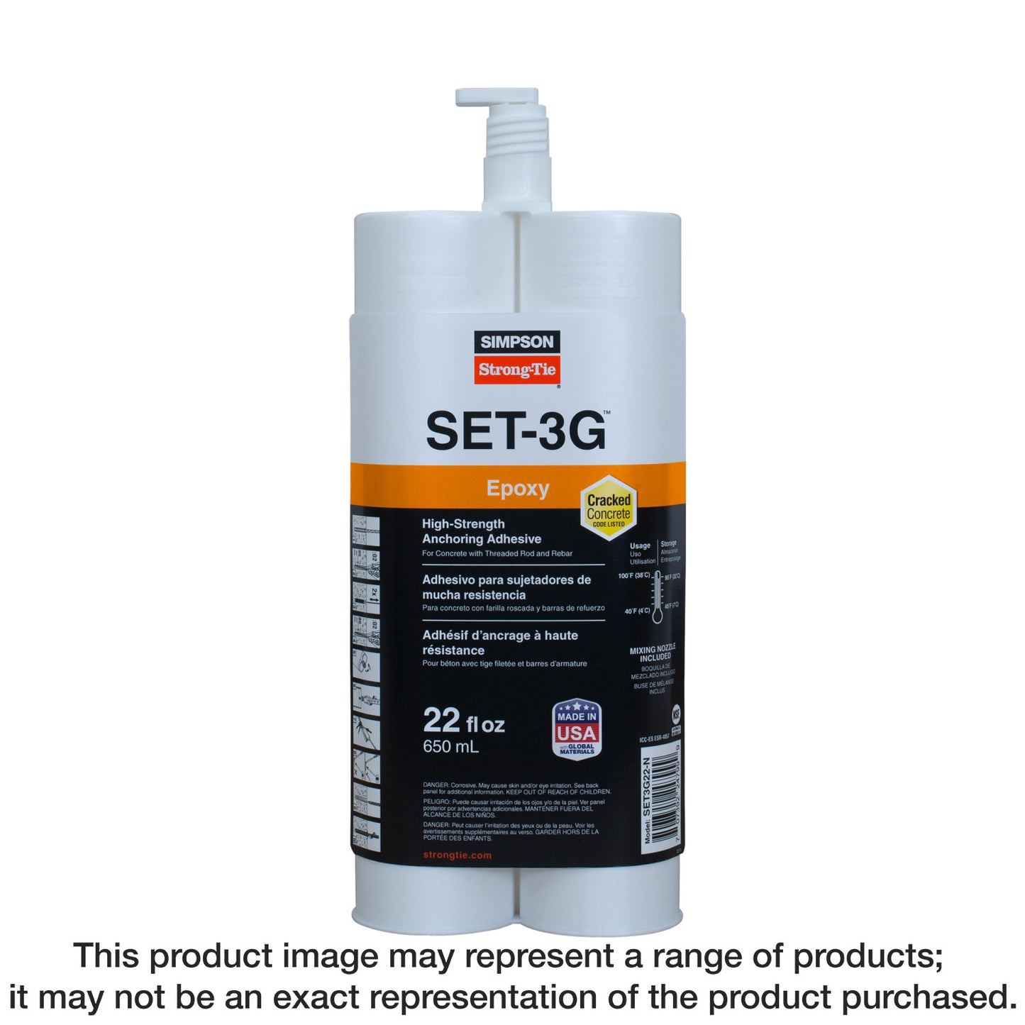 Simpson Strong-Tie SET3G22-N SET-3G® 22 oz. High-Strength Epoxy Adhesive w/ Nozzle and Extension (Pack of 10)