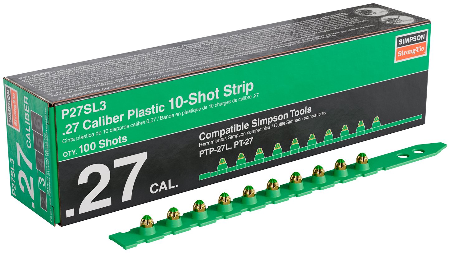 Simpson Strong-Tie P27SL3 P27SL 0.27-Caliber Plastic, 10-Shot Strip Loads, Green (100-Qty) (Pack of 100)
