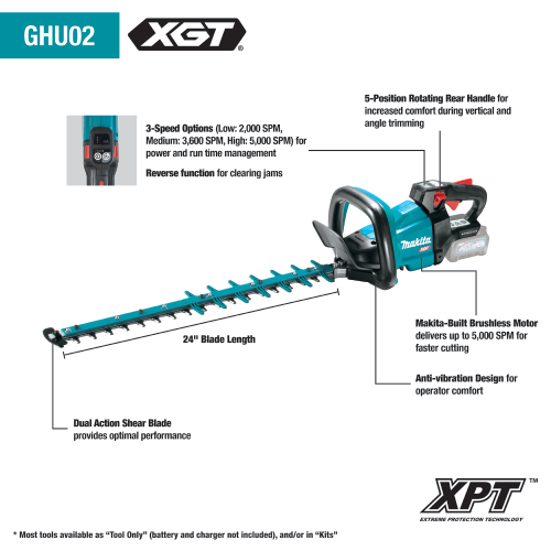 Makita GHU02Z 40V max XGT® Brushless Cordless 24" Hedge Trimmer, Tool Only