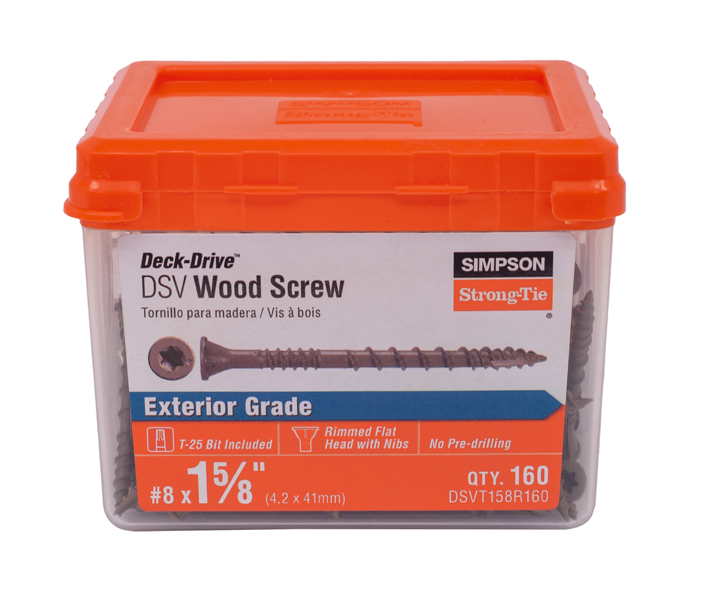 Simpson Strong-Tie DSVT158R160 Deck-Drive™ DSV WOOD Screw — #8 x 1-5/8 in. T25, Flat Head, Quik Guard®, Tan (160-Qty) (Pack of 10)