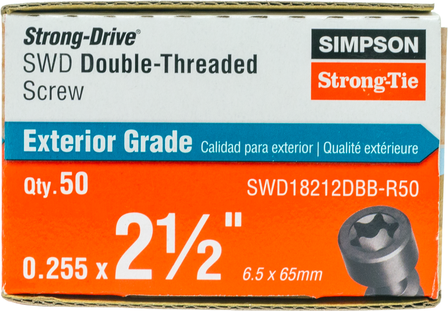 Simpson Strong-Tie SWD18212DBB-R50 Strong Drive® SWD Double-Threaded™ Screw —  0.180-in. x 2-1/2-in. T30, Black (50-Qty)