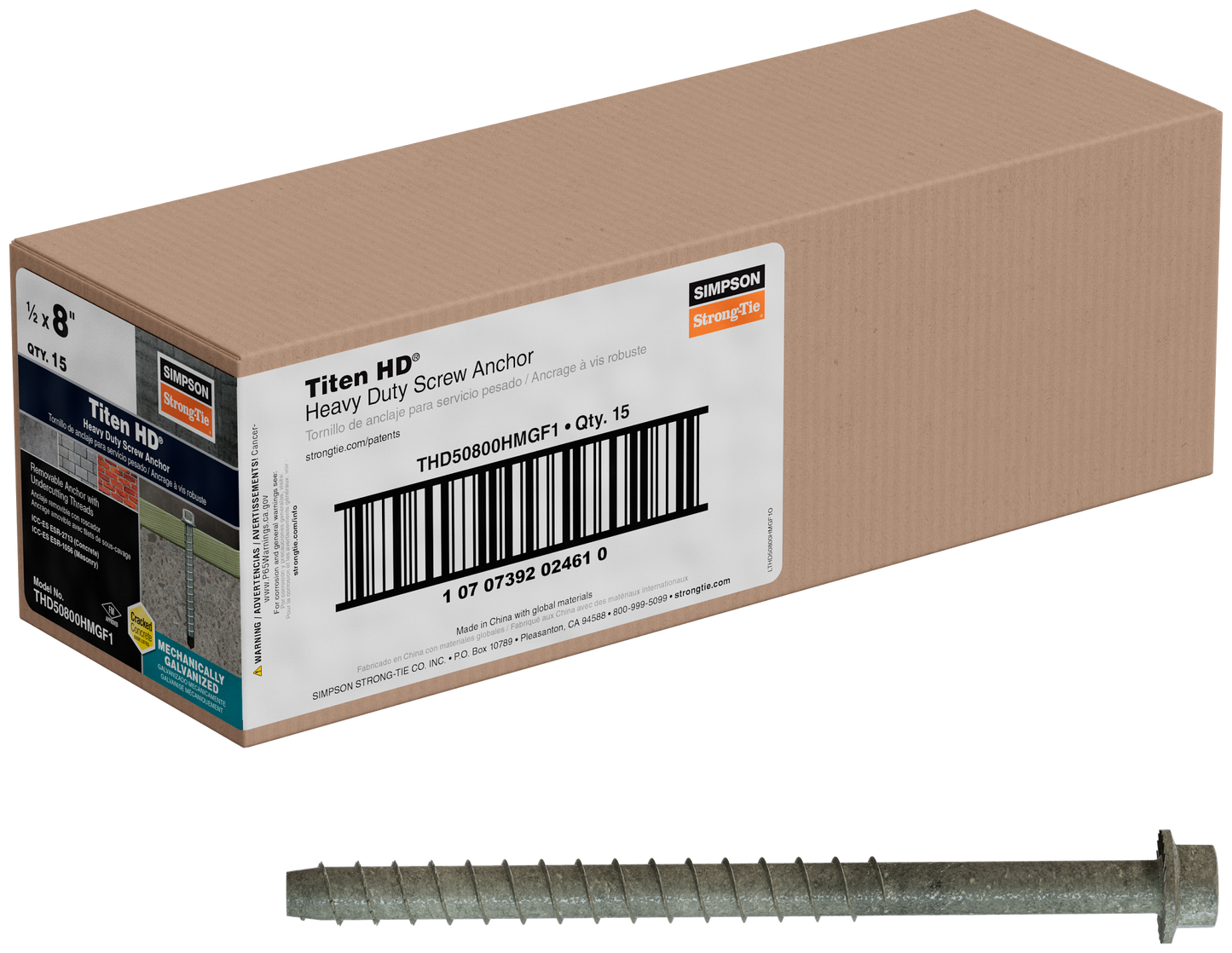 Simpson Strong-Tie THD50800HMGF1 Titen HD® 1/2 in. x 8 in. Mechanically Galvanized Heavy-Duty Screw Anchor