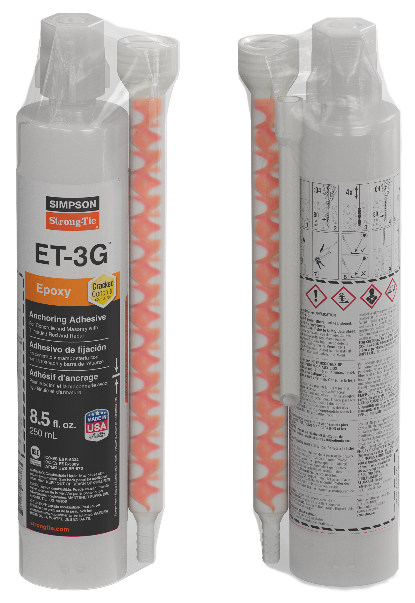 Simpson Strong-Tie ET3G10 ET-3G™ 8.5 oz. Epoxy Adhesive Cartridge w/ Nozzle and Extension (Pack of 12)