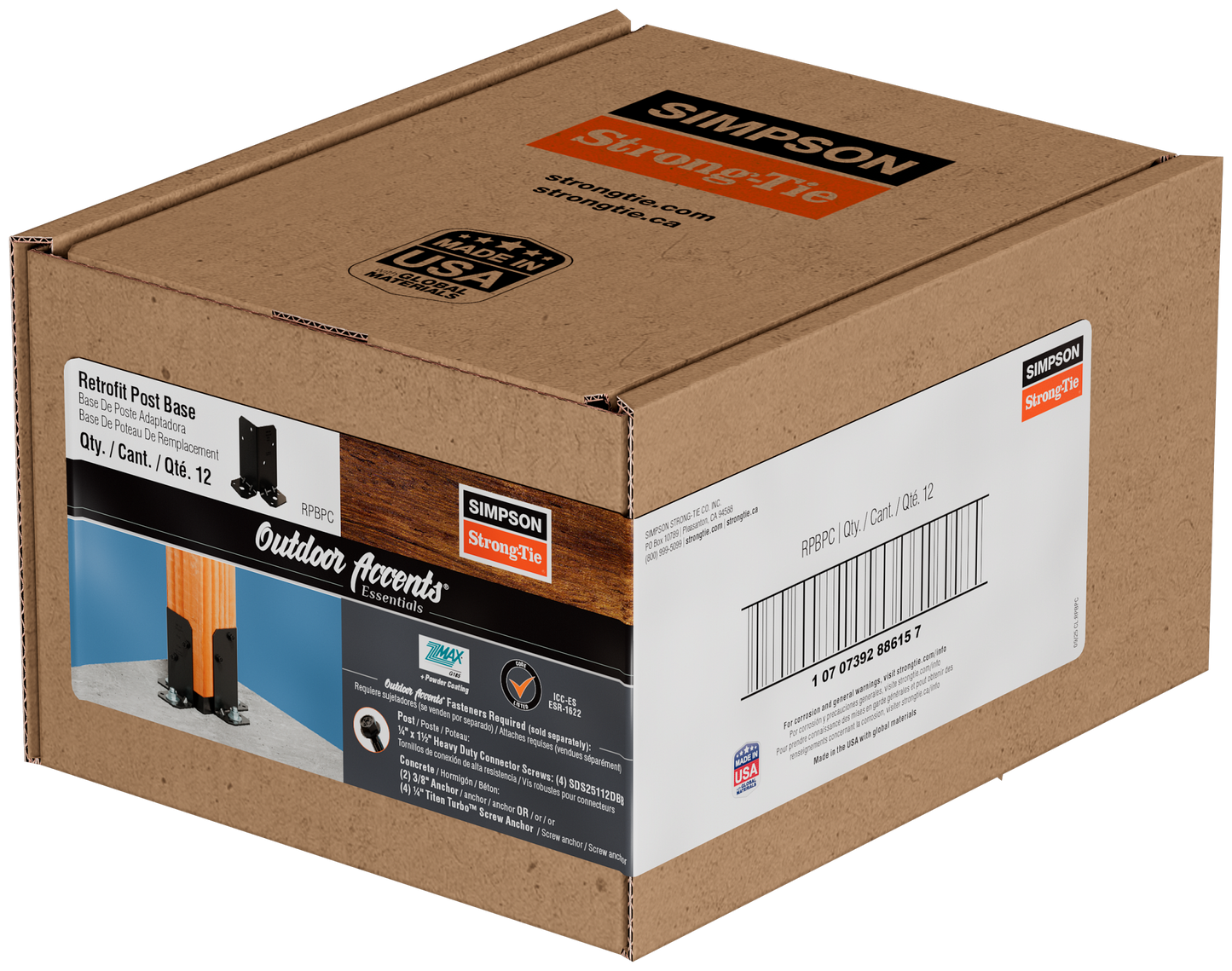 Simpson Strong-Tie RPBPC Outdoor Accents® RPBPC ZMAX®, Black Powder-Coated Retrofit Post Base for Double 2x4 (Pack of 12)