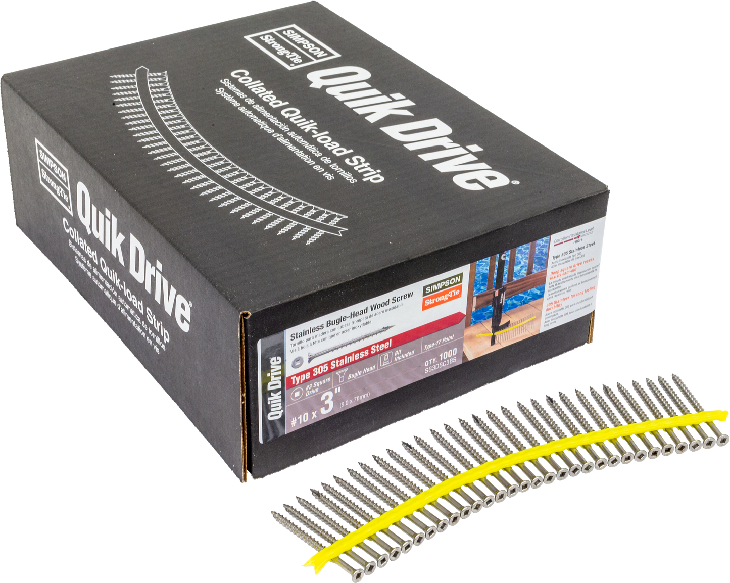 Simpson Strong-Tie SS3DSC3BS Bugle-Head Wood Screw (Collated) — #10 x 3 in. #3 Square Drive, Type 305 (1000-Qty) (Pack of 100)