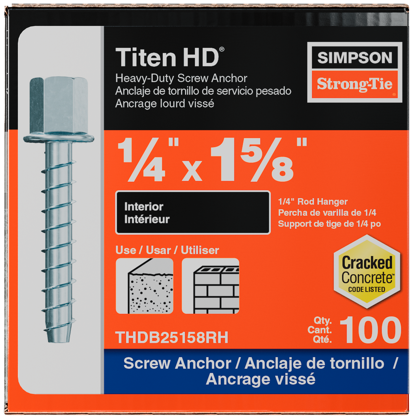 Simpson Strong-Tie THDB25158RH Titen HD® 1/4 in. x 1-5/8 in. Threaded Rod Hanger for 1/4 in. Rod (100-Qty) (Pack of 490)