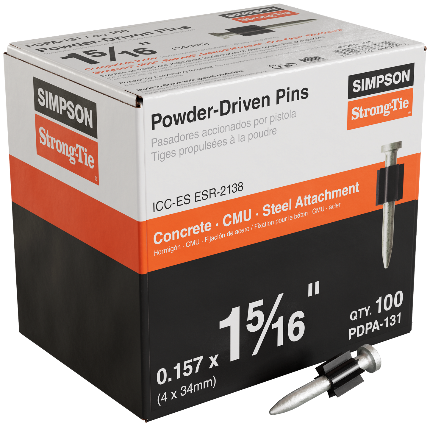 Simpson Strong-Tie PDPA-131 PDPA .157 in. x 1-5/16 in. Powder-Actuated Pin (100-Qty) (Pack of 10)