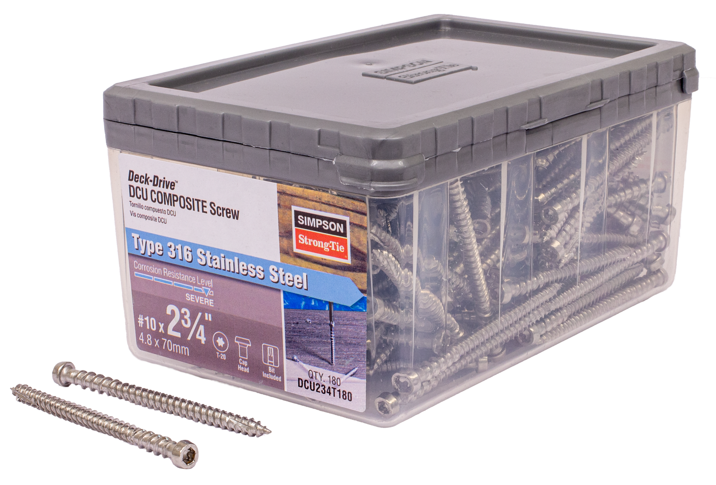 Simpson Strong-Tie DCU234T180 Deck-Drive™ DCU COMPOSITE Screw — #10 x 2-3/4 in. T20, Type 316 (180-Qty) (Pack of 6)