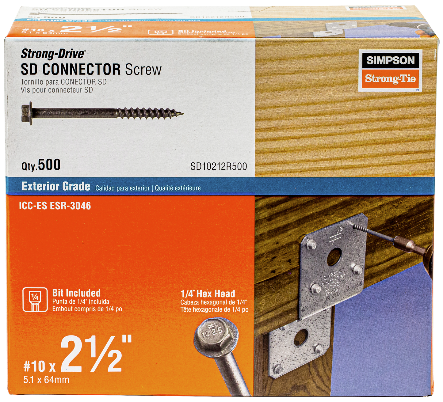 Simpson Strong-Tie SD10212R500 Strong-Drive® SD CONNECTOR Screw — #10 x 2-1/2 in. 1/4-Hex Drive, Mech. Galv. (500-Qty) (Pack of 192)