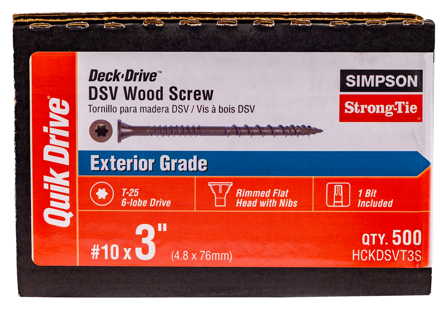 Simpson Strong-Tie HCKDSVT3S Deck-Drive™ DSV WOOD Screw (Collated) — #10 x 3 in. T25 6-Lobe, Tan (500-Qty) (Pack of 176)