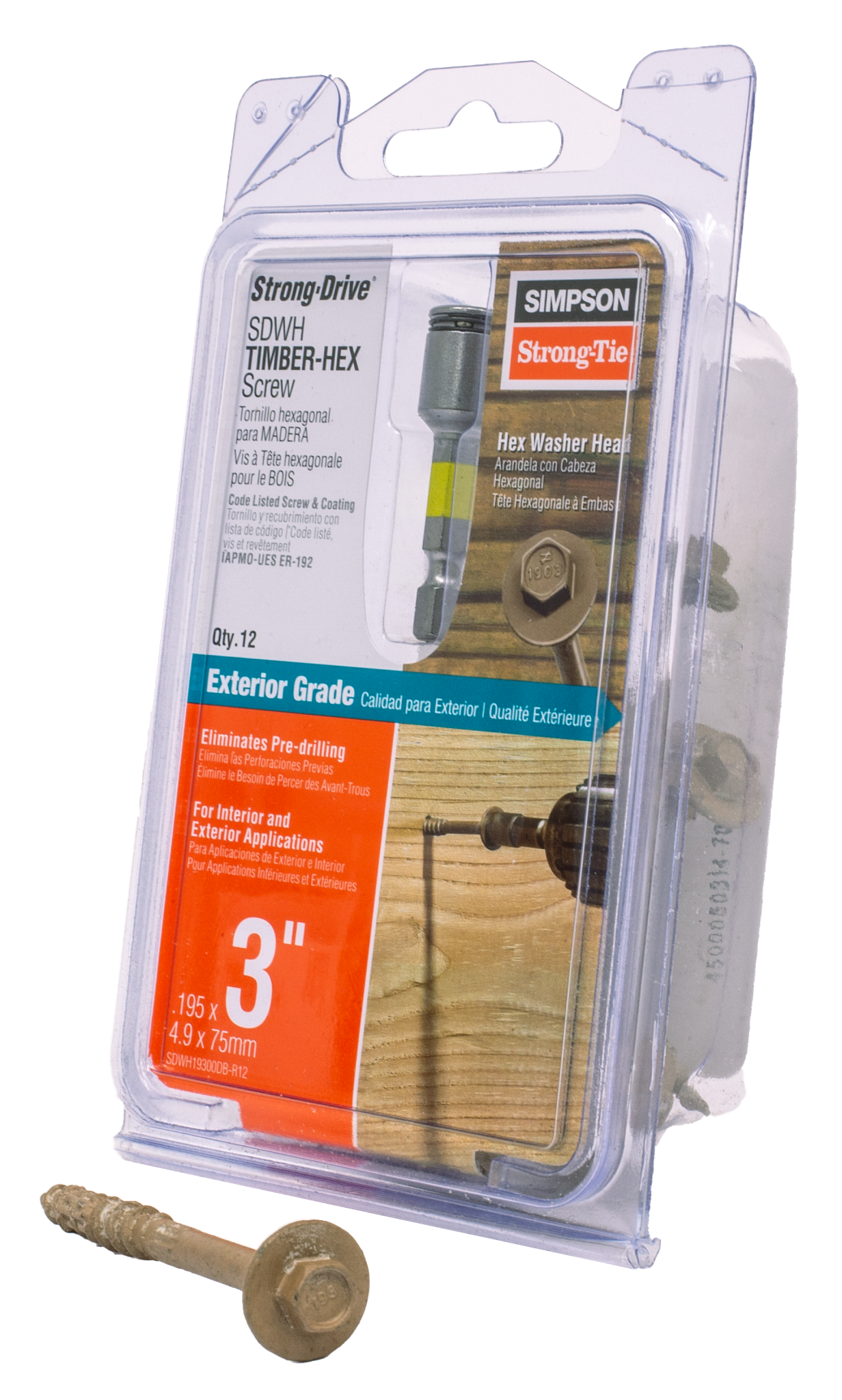 Simpson Strong-Tie SDWH19300DB-R12 Strong-Drive® SDWH™ TIMBER-HEX Screw — 0.195 in. x 3 in. 5/16 Hex, DB Coating, Tan (12-Qty)