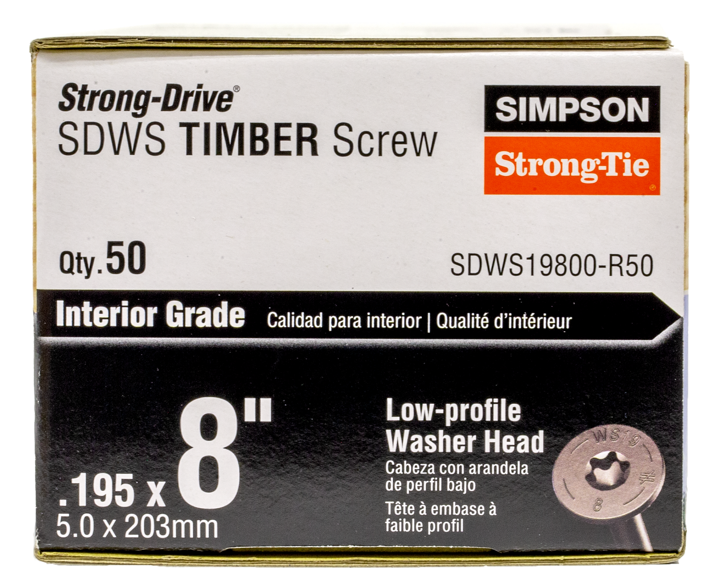 Simpson Strong-Tie SDWS19800-R50 Strong-Drive® SDWS™ TIMBER Screw (Interior) — 0.195 in. x 8 in. E-coat® (50-Qty)
