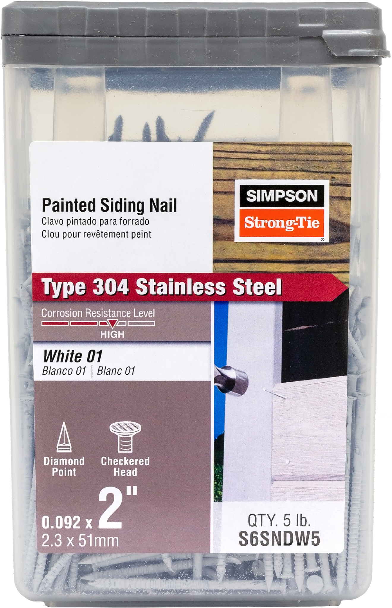 Simpson Strong-Tie S6SNDW5 Painted Siding Nail — 2 in. x .092 in. Type 304 Stainless Steel, White (5 lb.)