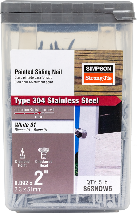 Simpson Strong-Tie S6SNDW5 Painted Siding Nail — 2 in. x .092 in. Type 304 Stainless Steel, White (5 lb.)