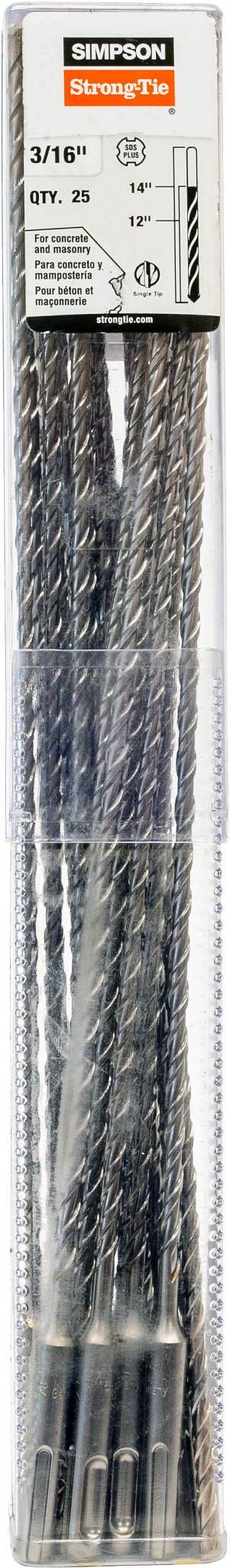 Simpson Strong-Tie MDPL01814-R25 3/16 in. x 14 in. SDS-plus® Shank Drill Bit (25-Qty) (Pack of 6)