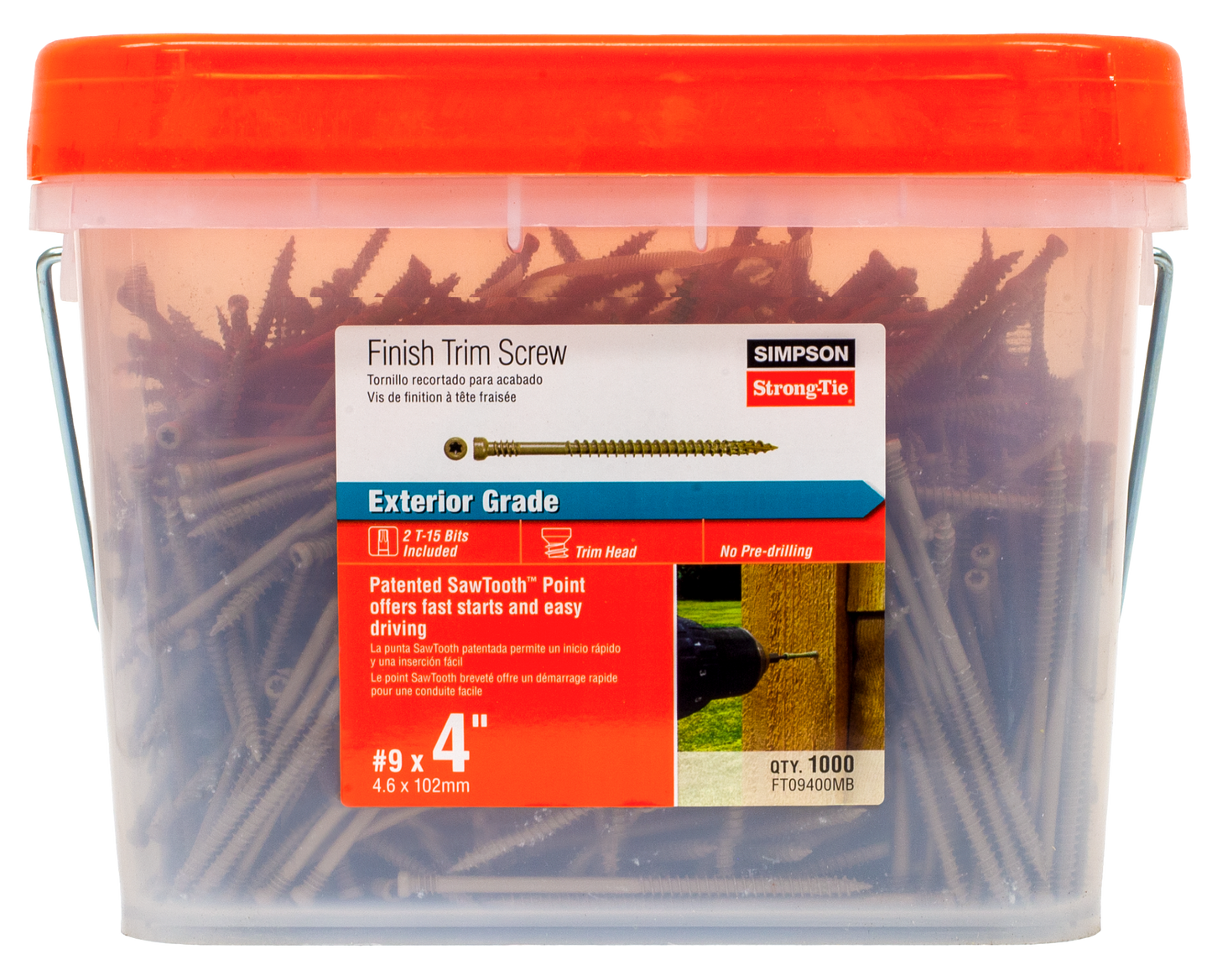 Simpson Strong-Tie FT09400MB Finish Trim Screw — #9 x 4 in. T15, Trim-Head, Quik Guard®, Tan (1000-Qty)