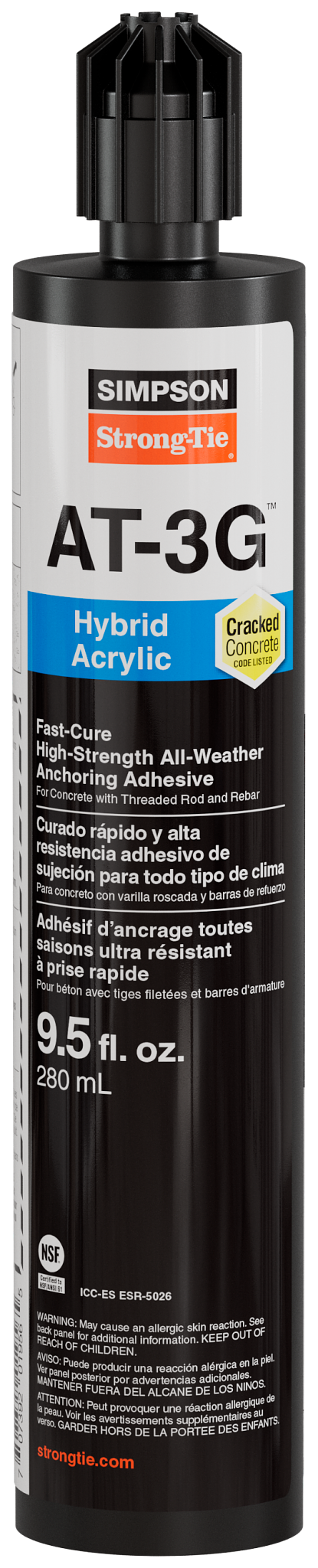Simpson Strong-Tie AT3G10 AT-3G™ 9.5-oz. High-Strength Acrylic Anchoring Adhesive Cartridge w/ Nozzle (Pack of 576)