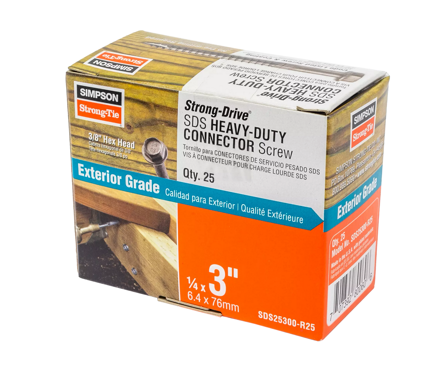 Simpson Strong-Tie SDS25300-R25 Strong-Drive® SDS HEAVY-DUTY CONNECTOR Screw — 1/4 in. x 3 in. DB Coating (25-Qty) (Pack of 12)