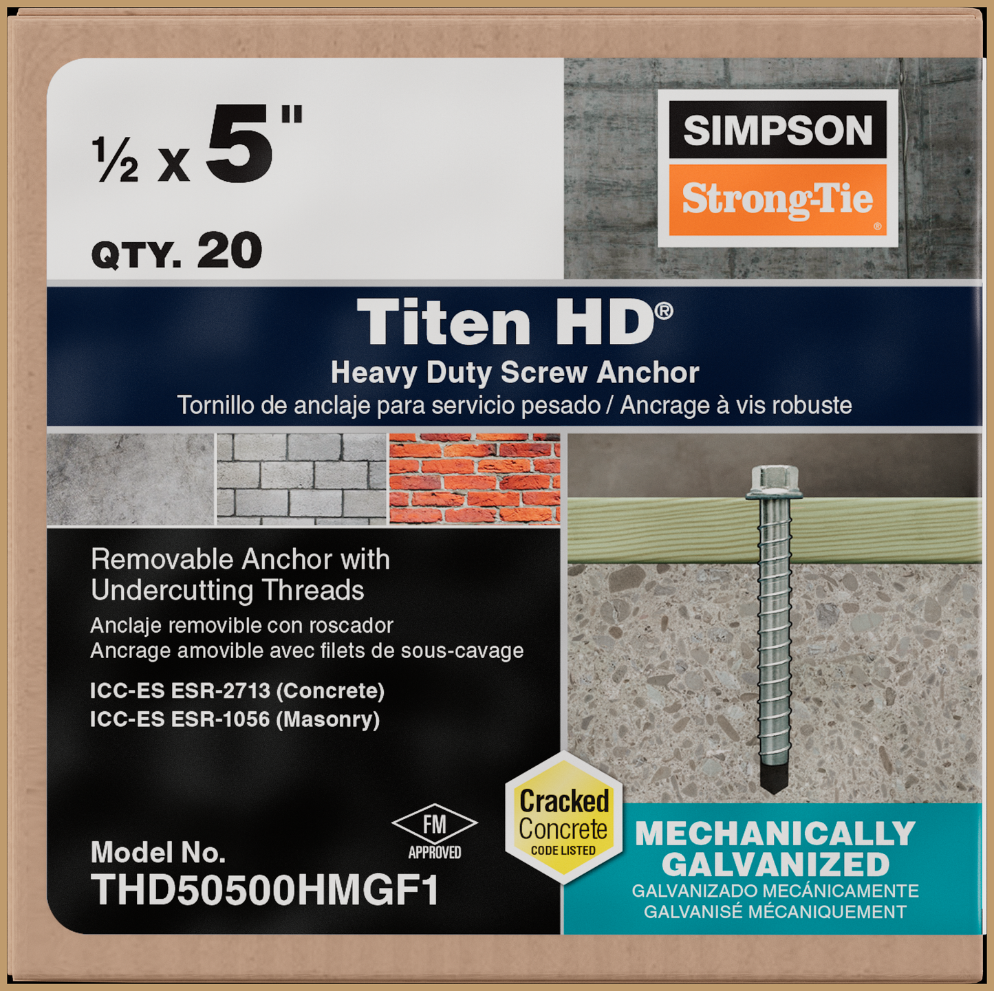 Simpson Strong-Tie THD50500HMGF1 Titen HD® 1/2 in. x 5 in. Mechanically Galvanized Heavy-Duty Screw Anchor