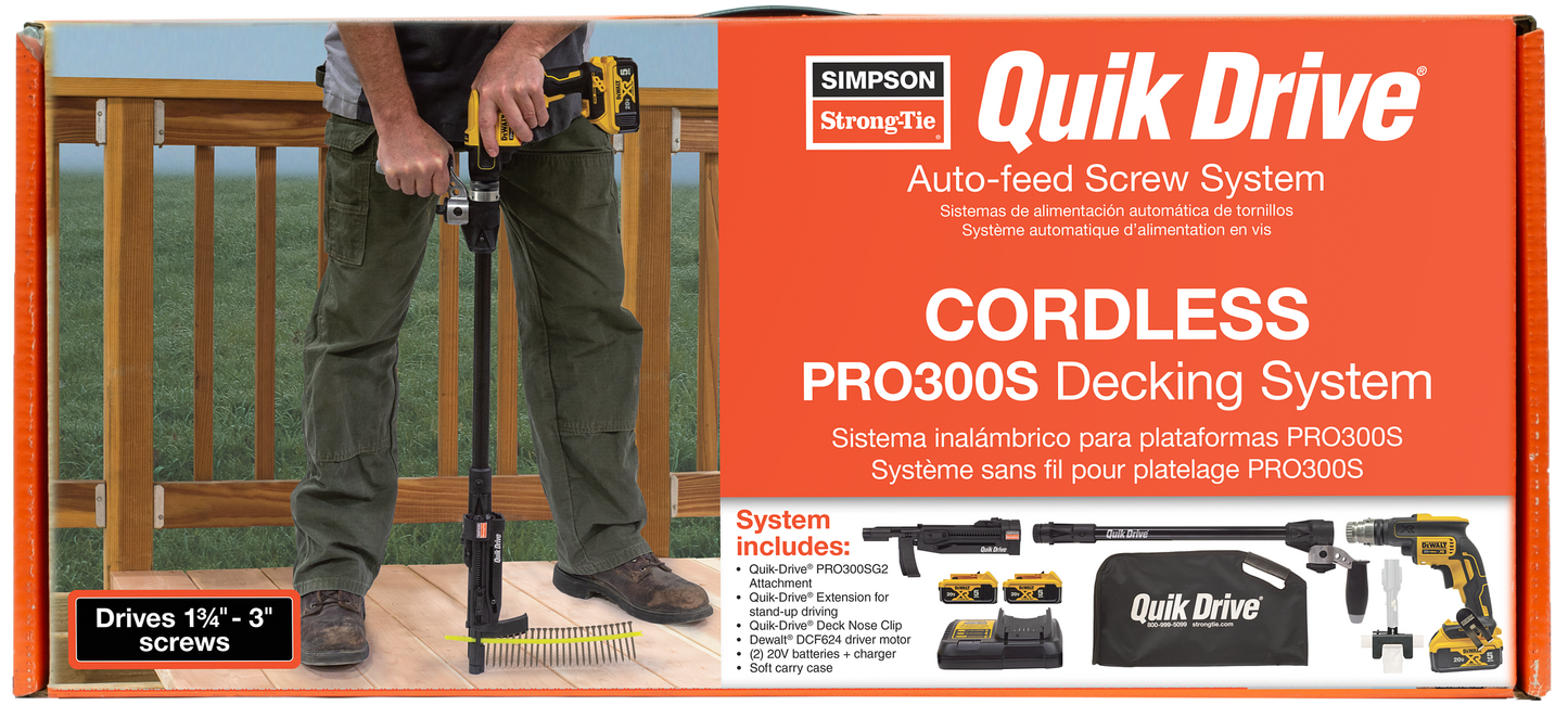 Simpson Strong-Tie PRO300SG2DC2K Quik Drive® Cordless PRO300SG2 Decking System w/ DeWalt® 2000 RPM Screwdriver Motor (Pack of 60)