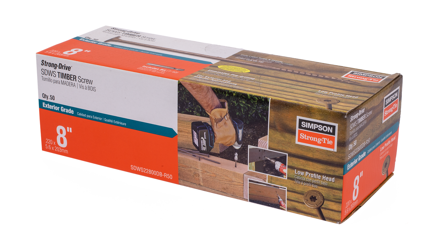 Simpson Strong-Tie SDWS22800DB-R50 Strong-Drive® SDWS™ TIMBER Screw (Exterior Grade) — 0.220 in. x 8 in. T40, Tan (50-Qty) (Pack of 6)