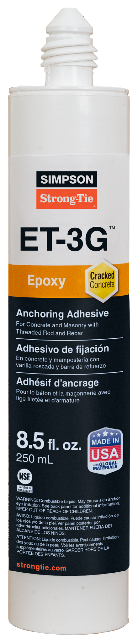 Simpson Strong-Tie ET3G10 ET-3G™ 8.5 oz. Epoxy Adhesive Cartridge w/ Nozzle and Extension (Pack of 900)