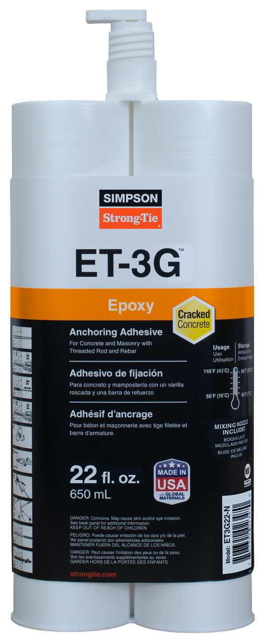 Simpson Strong-Tie ET3G22-N ET-3G™ 22 oz. Epoxy Adhesive Cartridge w/ Nozzle and Extension (Pack of 576)
