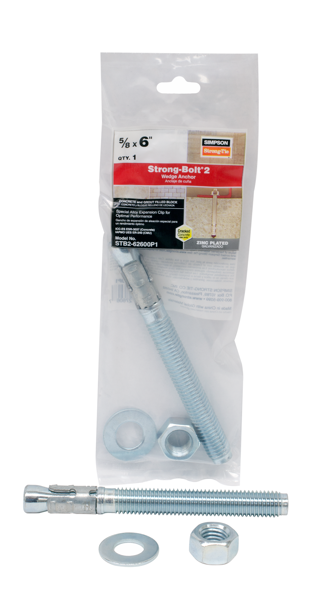 Simpson Strong-Tie STB2-62600P1 Strong-Bolt® 2 — 5/8 in. x 6 in. Wedge Anchor