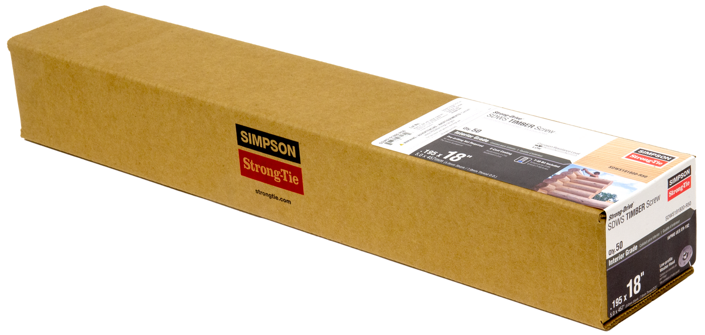 Simpson Strong-Tie SDWS191800-R50 Strong-Drive® SDWS™ TIMBER Screw (Interior) — 0.195 in. x 18 in. E-coat® (50-Qty) (Pack of 144)