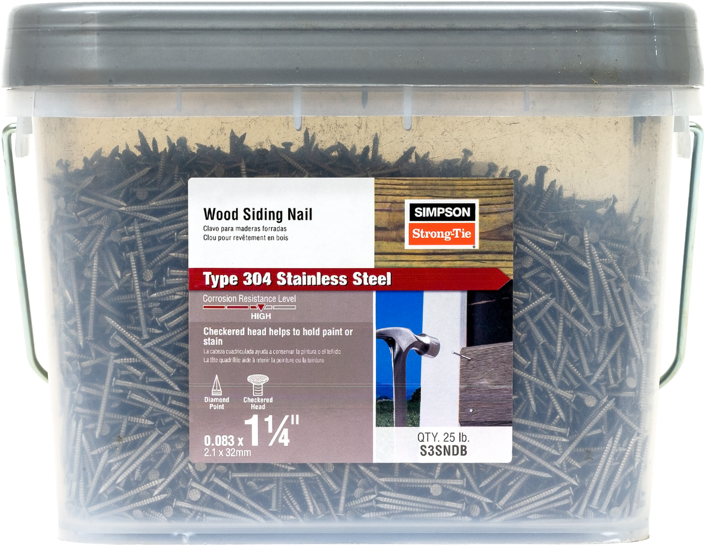 Simpson Strong-Tie S3SNDB Wood Siding Nail — 1-1/4-in. x .083-in. Type 304 Stainless Steel (25 lb.)