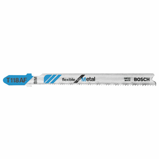 BOSCH T118AF 5pc. 3-5/8 In. 17-24 TPI Flexible for Metal T-Shank Jig Saw Blades