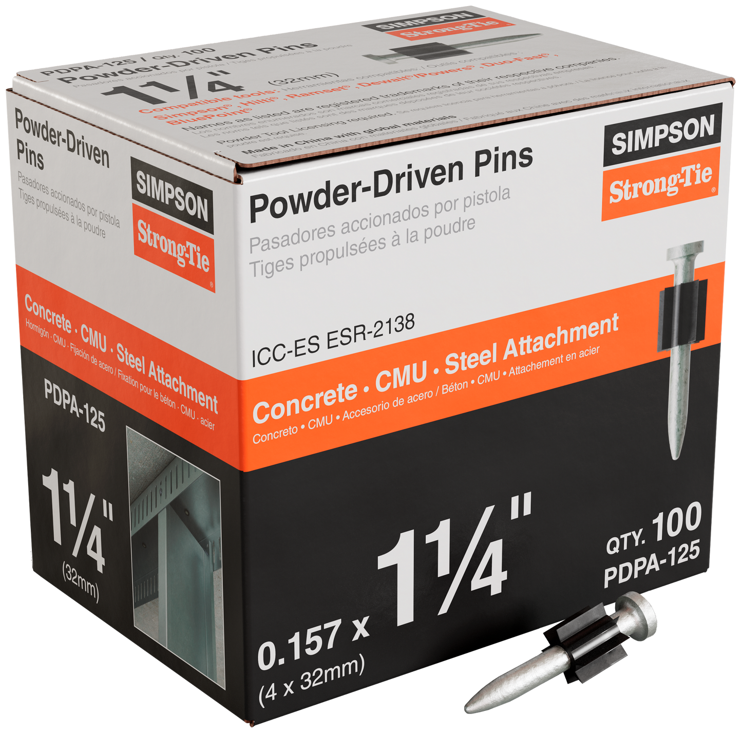 Simpson Strong-Tie PDPA-125 PDPA .157 in. x 1-1/4 in. Powder-Actuated Pin (100-Qty) (Pack of 1500)