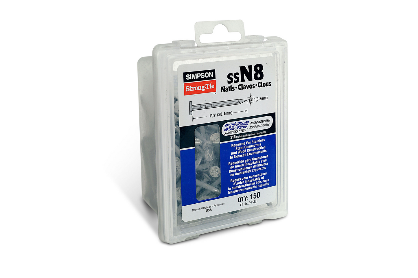 Simpson Strong-Tie S10CN1 Common Nail, Smooth Shank — 3 in. x .148 in. Type 304 Stainless Steel (1 lb.) (Pack of 10)