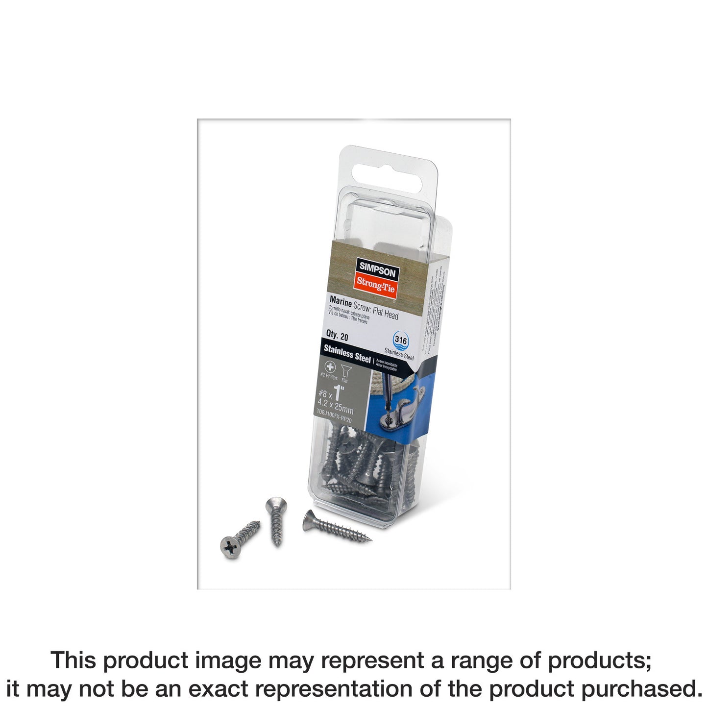 Simpson Strong-Tie T10J100FXC Marine Screw, Flat Head — #10 x 1 in. #2 Phillips Drive, Type 316 (100-Qty)