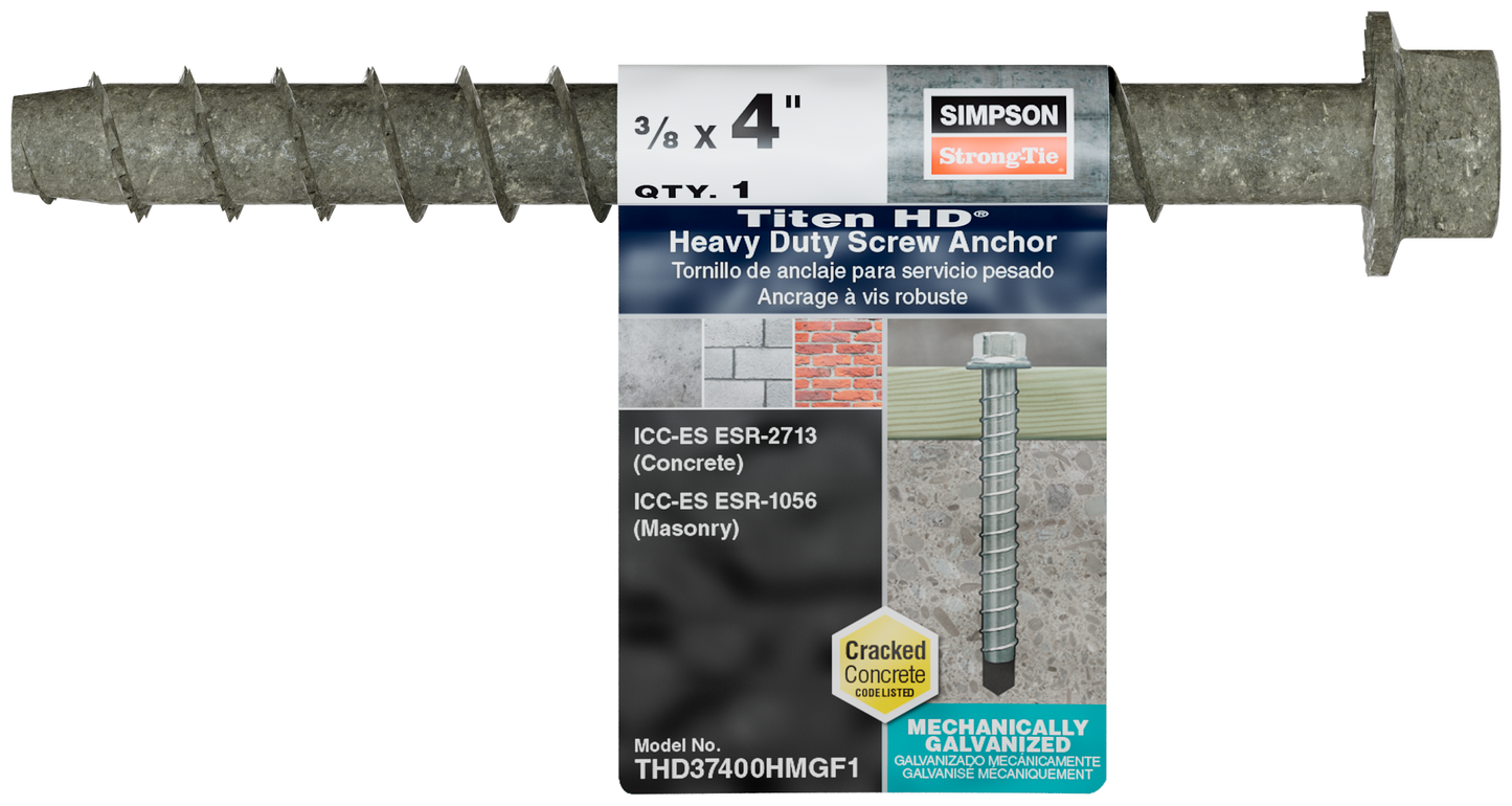 Simpson Strong-Tie THD37400HMGF1 Titen HD® 3/8 in. x 4 in. Mechanically Galvanized Heavy-Duty Screw Anchor