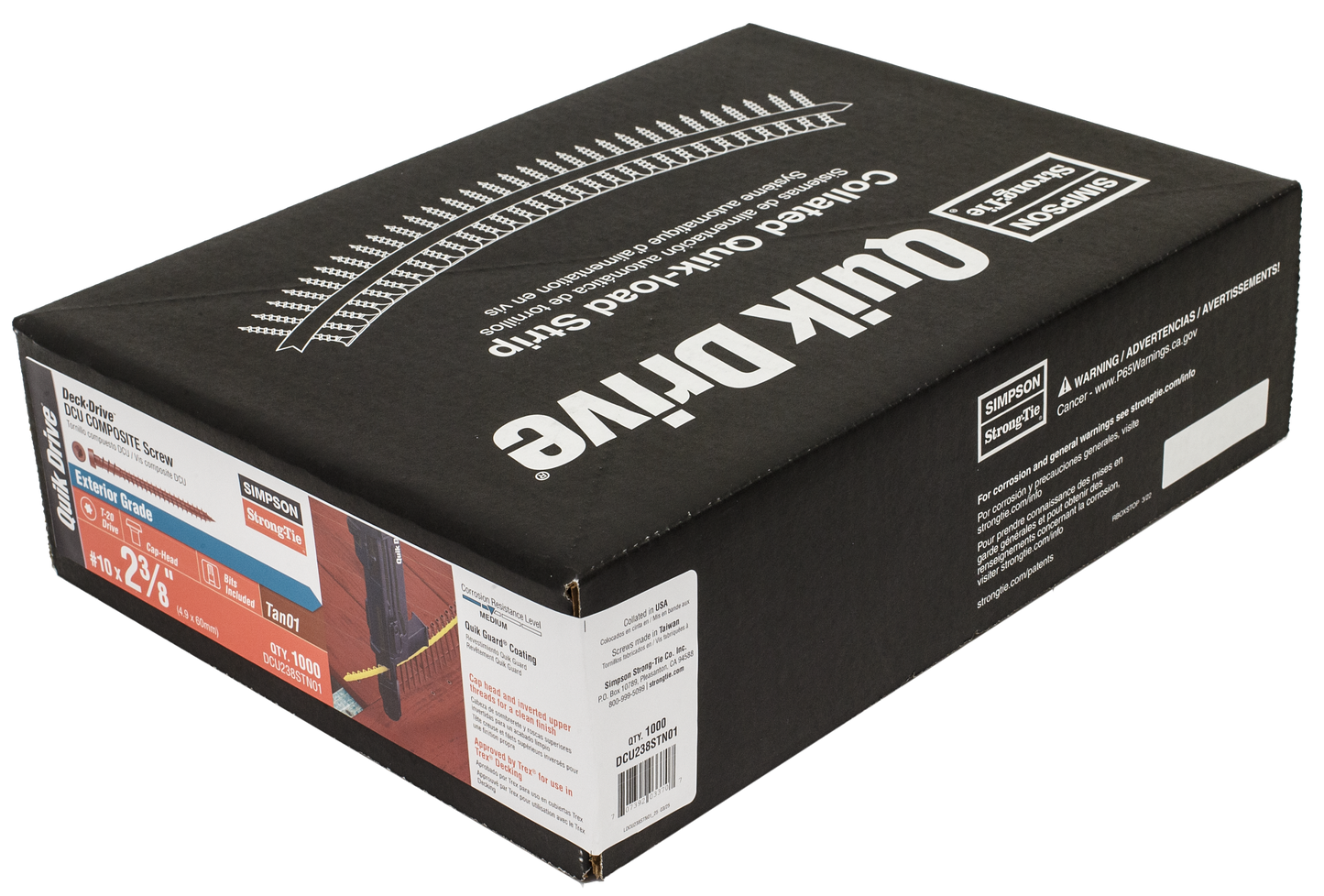 Simpson Strong-Tie DCU238STN01 Deck-Drive™ DCU COMPOSITE Screw (Collated) — #10 x 2-3/8 in. Quik Guard® Tan 01 (1000-Qty) (Pack of 100)