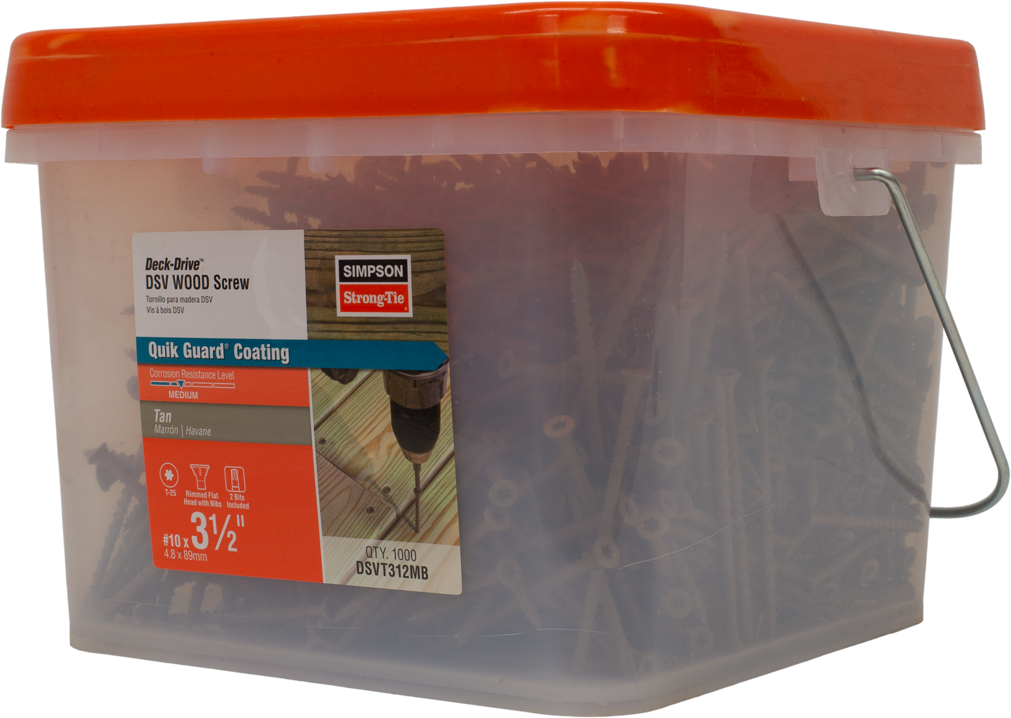 Simpson Strong-Tie DSVT312MB Deck-Drive™ DSV WOOD Screw — #10 x 3-1/2 in. T-25, Flat Head, Quik Guard®, Tan (1000-Qty) (Pack of 64)