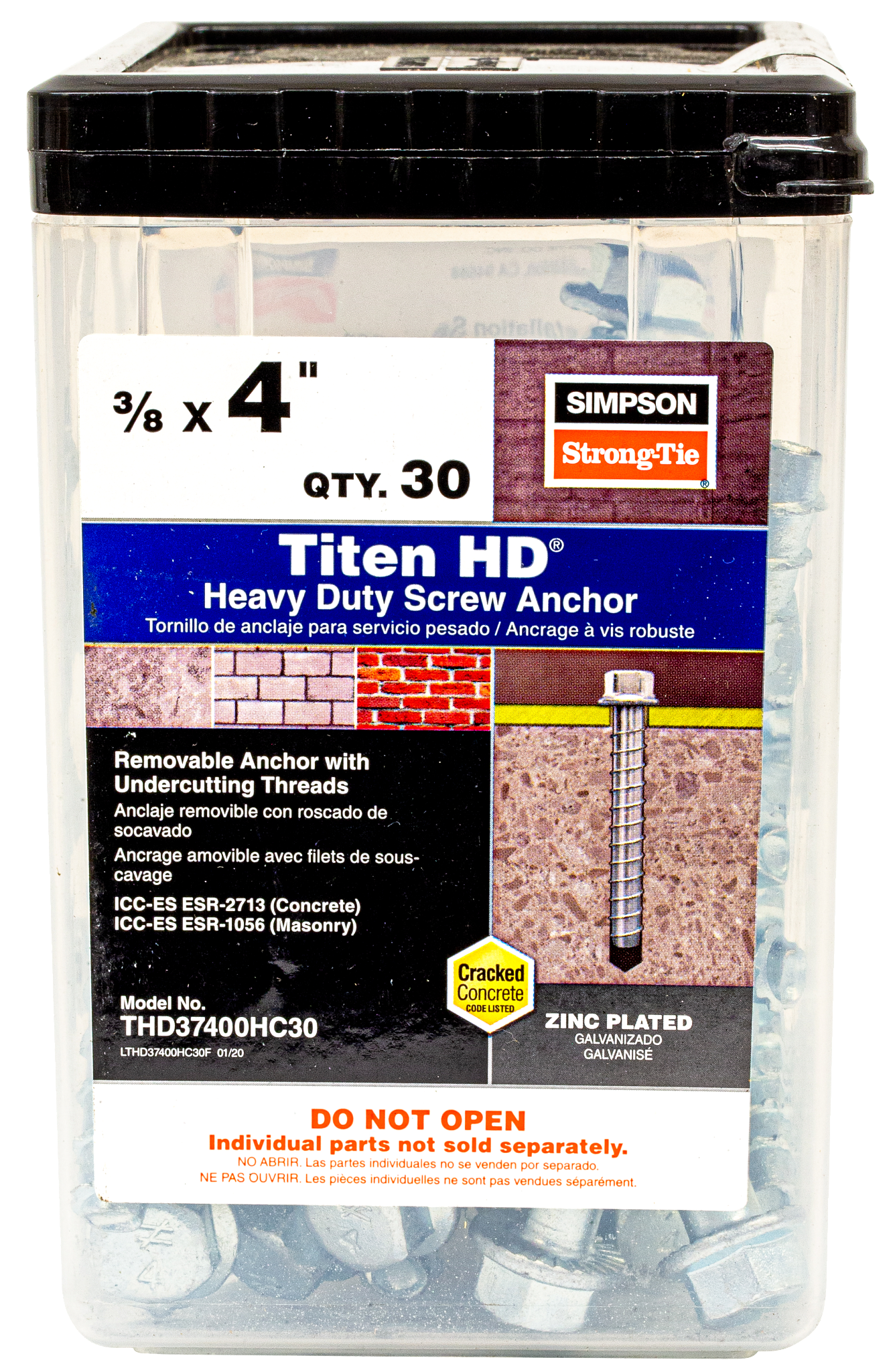 Simpson Strong-Tie THD37400HC30 Titen HD® 3/8 in. x 4 in. Heavy-Duty Screw Anchor (30-Qty)