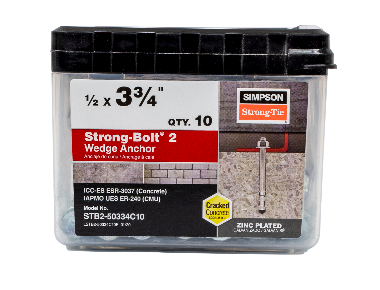 Simpson Strong-Tie STB2-50334 Strong-Bolt® 2 — 1/2 in. x 3-3/4 in. Wedge Anchor (25-Qty) (Pack of 490)