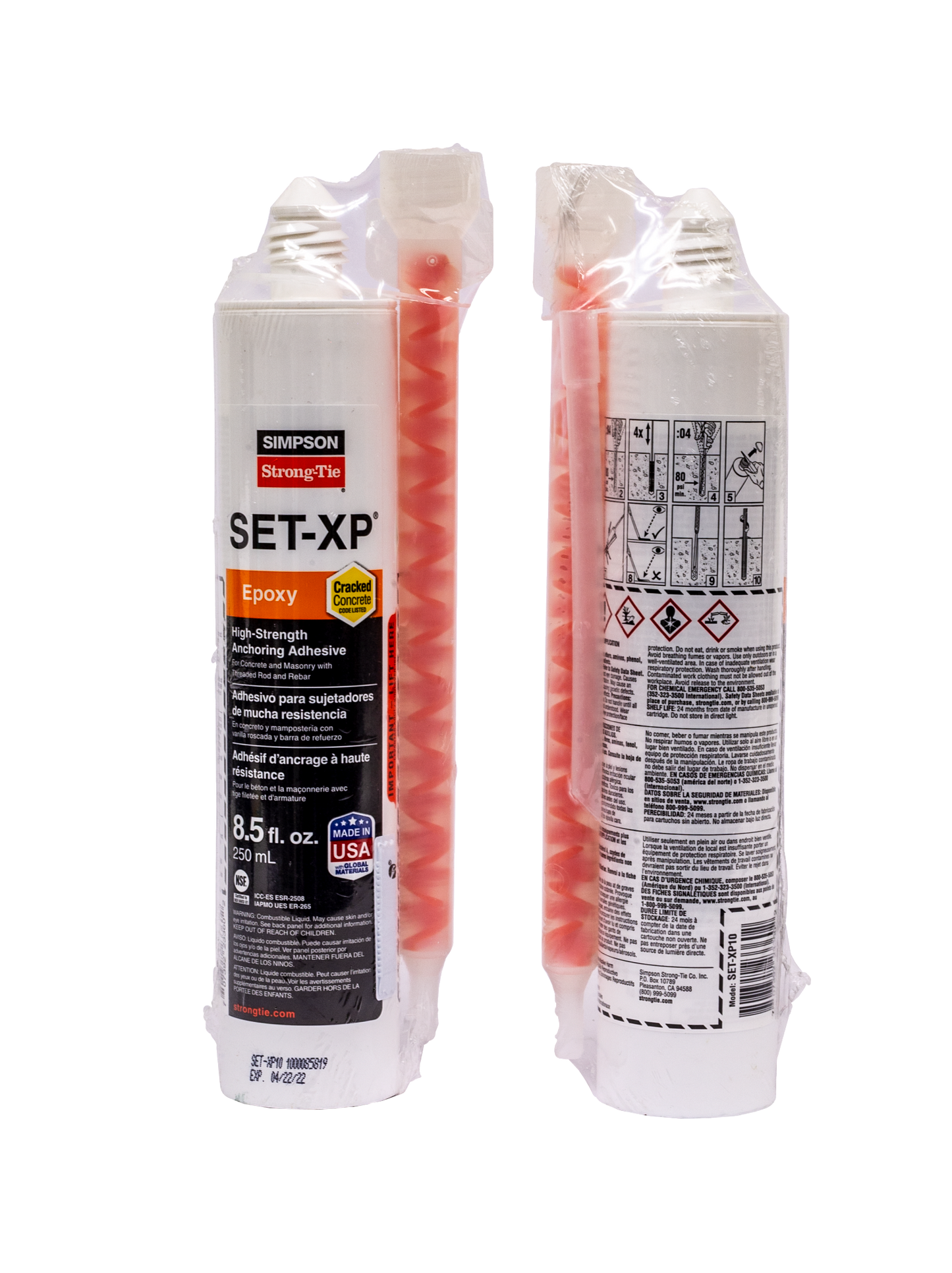 Simpson Strong-Tie SET-XP10 SET-XP® 8.5-oz. High-Strength Epoxy Adhesive Cartridge w/ 1 Nozzle and Extension (Pack of 12)
