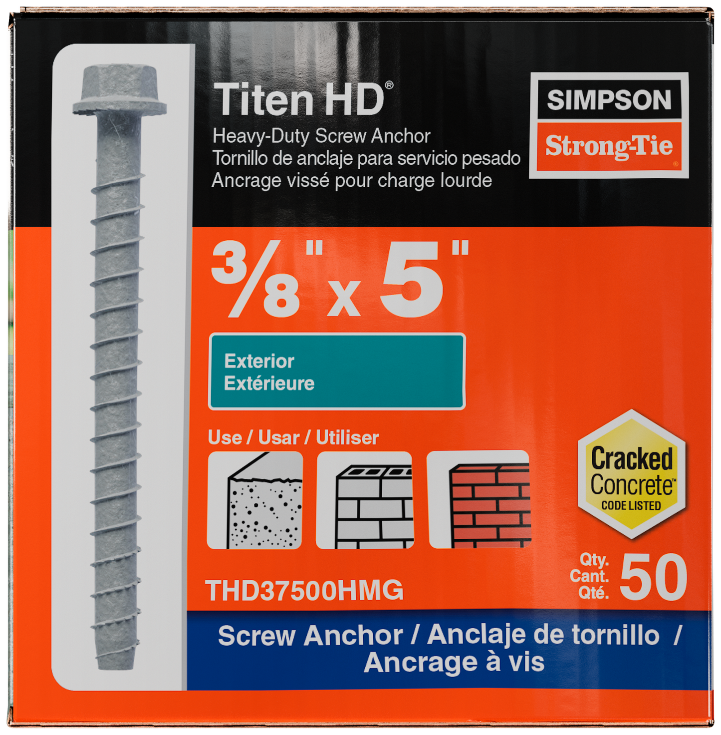 Simpson Strong-Tie THD37500HMG Titen HD® 3/8 in. x 5 in. Mechanically Galvanized Heavy-Duty Screw Anchor (50-Qty)