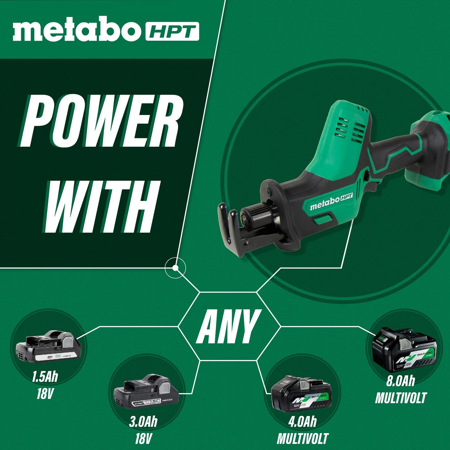 Sierra alternativa de una mano Metabo HPT CR18DAQ4M de 18 V